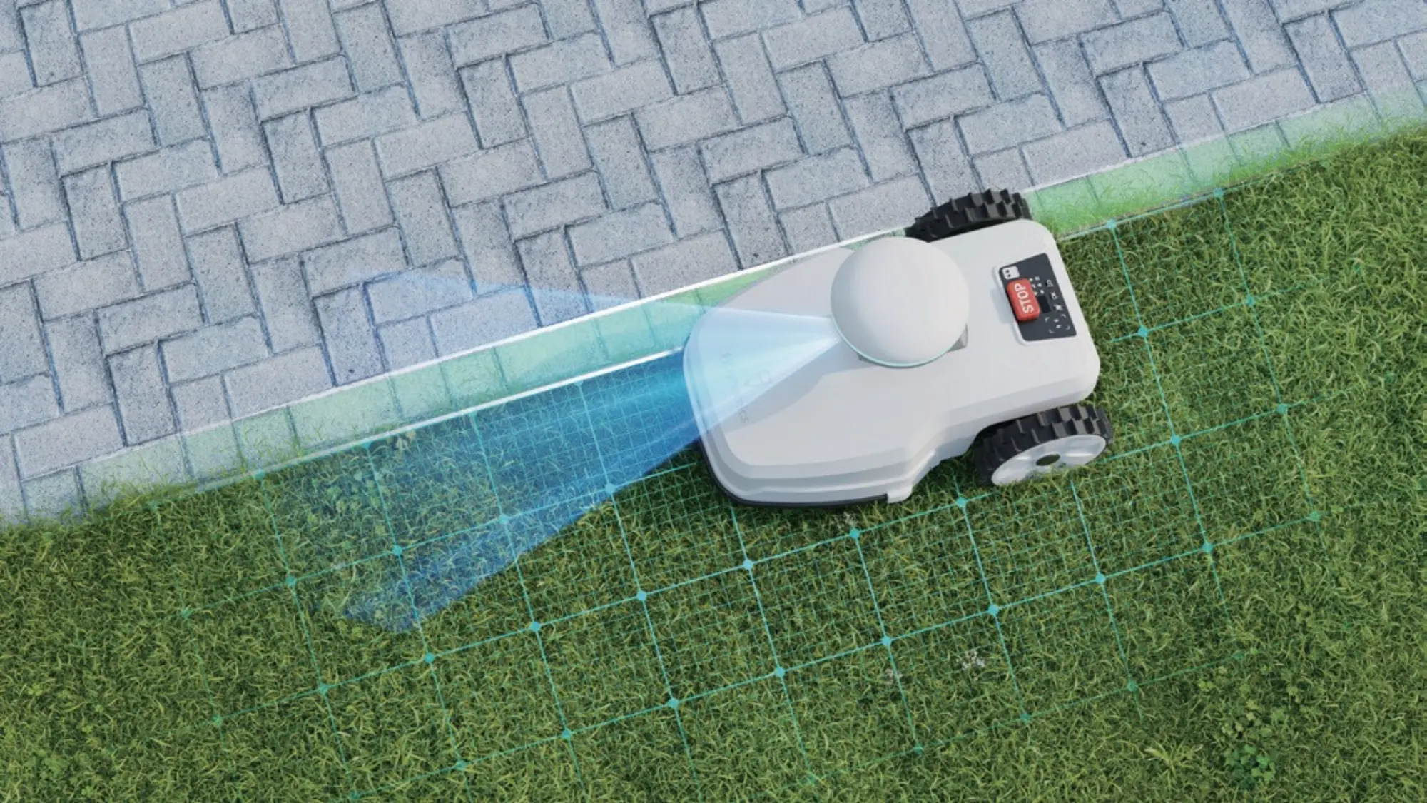 FJD FR4000 using mapped virtual-wire navigation beside a lawn edge