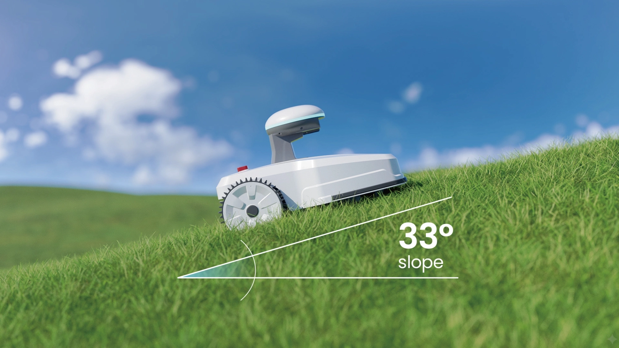 FJD FR4000 robotic mower shown working on a slope