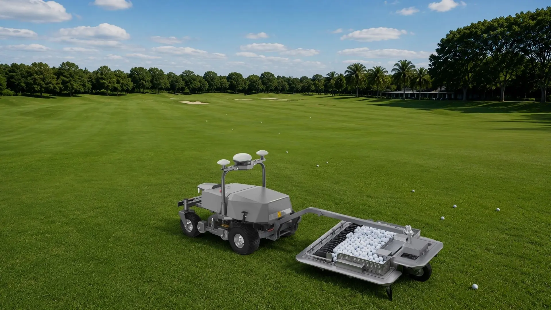 FJD Rough Ranger with BP02 ball picker collecting golf balls